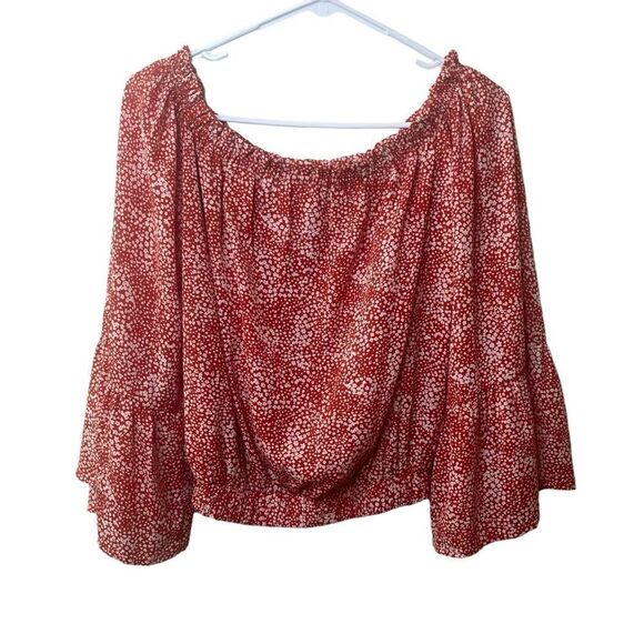 Pink Lily Specked Flutter Sleeve Off The Shoulder Top Sz S - Picture 3 of 4